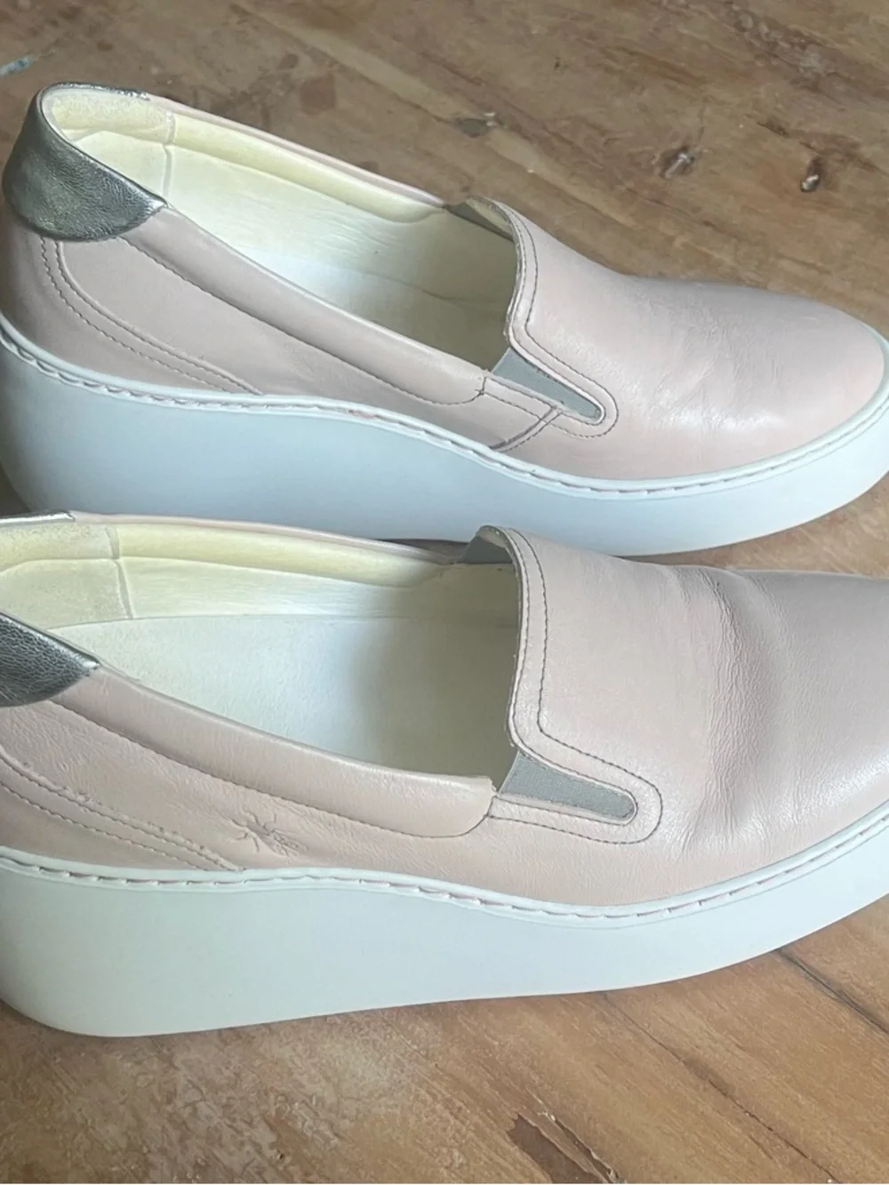 Size 10/11 Fly London Blush Pink Slip-On Platform Sneakers with Silver Accent - Picture 1 of 4